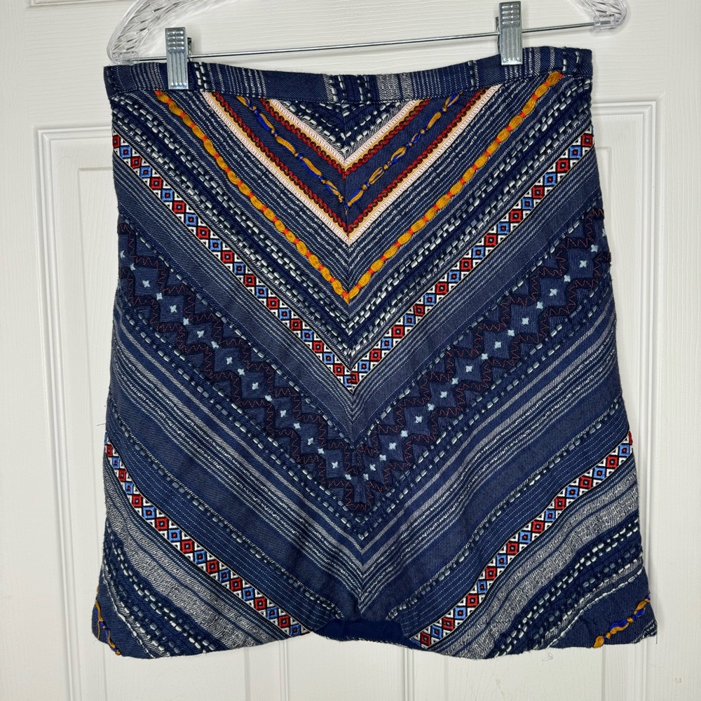 Anthropologie Maeve Embroidery Denim Mini Skirt 12